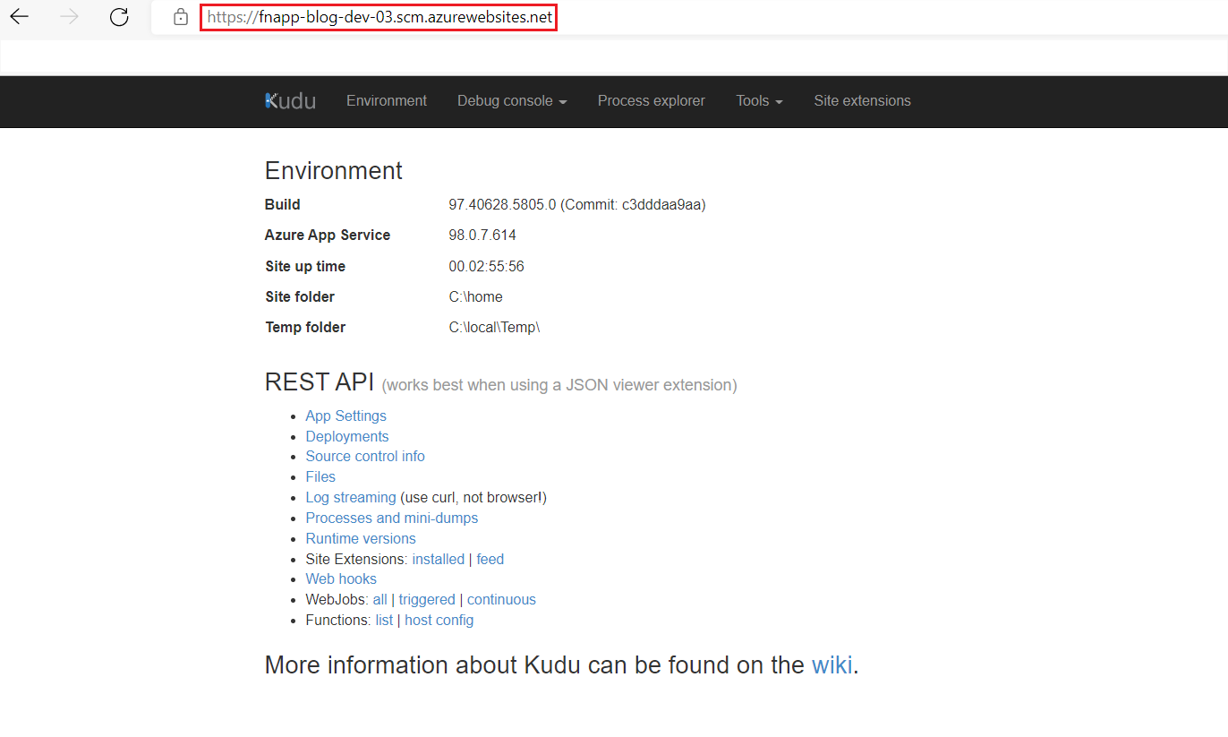 Figure 4: Kudu tools home page